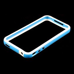 iPhone 4S 4 Bumper with Chrome Button (White - Blue)